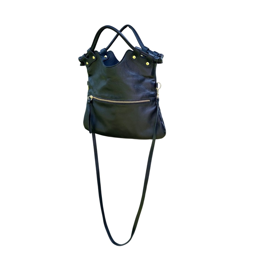 Pietro New Yorkโ Black Leather Convertible Satchel Crossbody Bag Gold Hardware